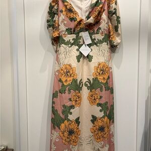 Floral Maxi Dress with Bold Yellow Blooms size L